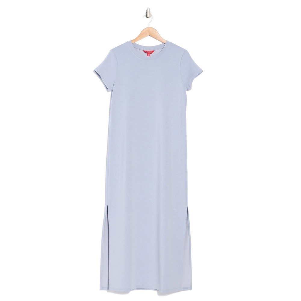 Spanx AirEssentials T-Shirt Dress Himalayan Cloud Blue Midi Side Slit- Medium